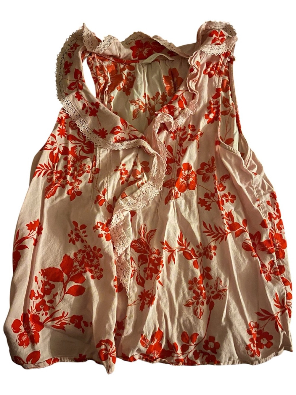 LC Lauren Conrad Cream Sleeveless Camisole with Orange Floral Print